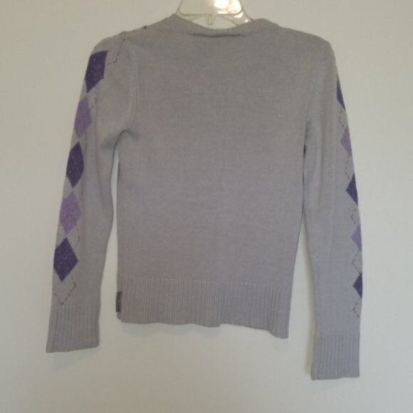 Sweater Argyle V Neck DKNY Jeans Gray Purple Women's WOMAN'S Medium - Picture 5 of 10